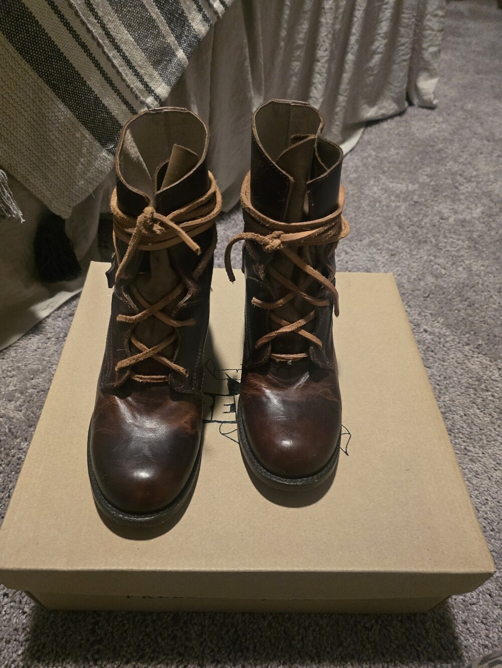 Freebird by Steven Cognac Leather Lace-Up Ankle Boots - Picture 5 of 6